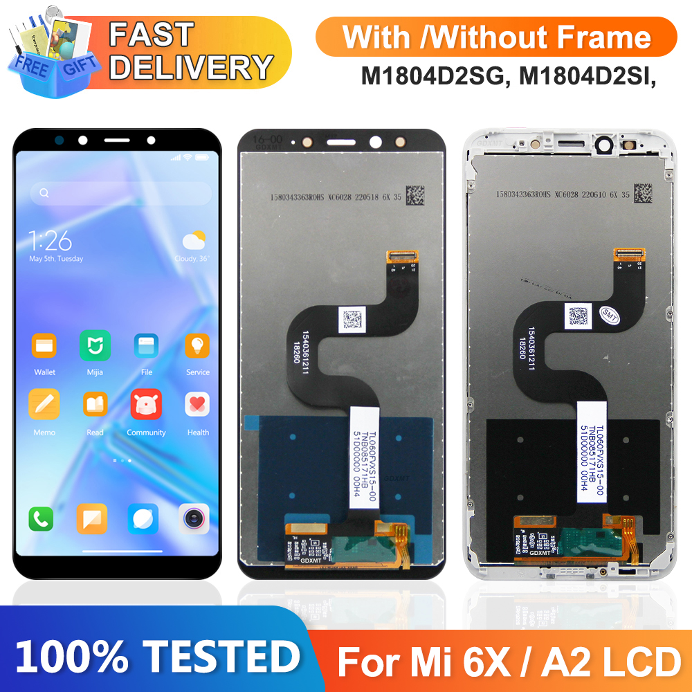 Tela para xiaomi mi a2 m1804d2sg m1804d2si display lcd tela de toque digitador assembléia com quadro para xiaomi mi 6x substituição