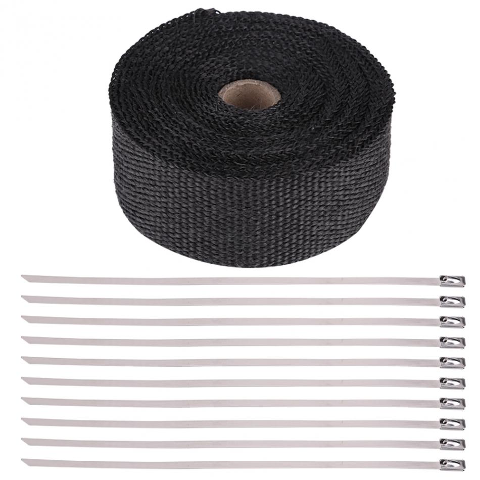16FT Length Black High Heat Insulation Exhaust Pipe Wrap Tape Cloth for Car Motorcycle Exhaust Pipe Wrap