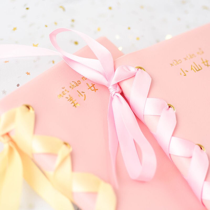 Pink small fresh notebook cute girl heart ribbon diy strap hand ledger stationery notebook 104 sheets time management planner