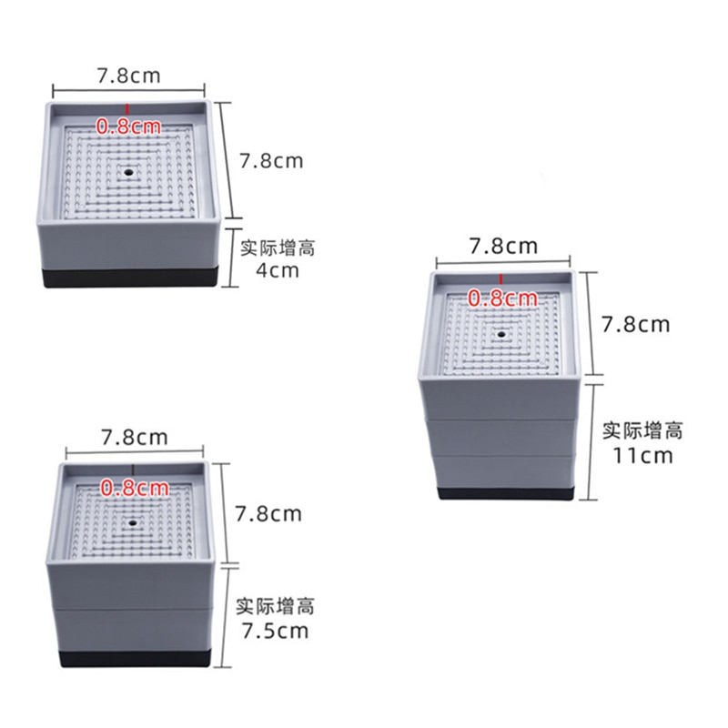 Alwaysme 4 st -pack justerbara sängmöbler - höjd i höjder 4/7.5/11cm kraftiga upphöjningar för soffa, bord, stol
