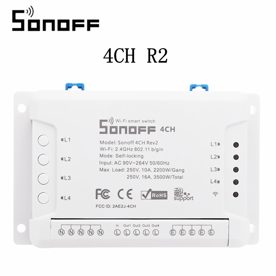 Sonoff 4CH R2 Profi R2 433mhz Gang RF kabellos Fernbedienung Clever Heimat Wifi Modul Clever schalten Tipp Verriegelung Relais alexa Google: 4CH R2