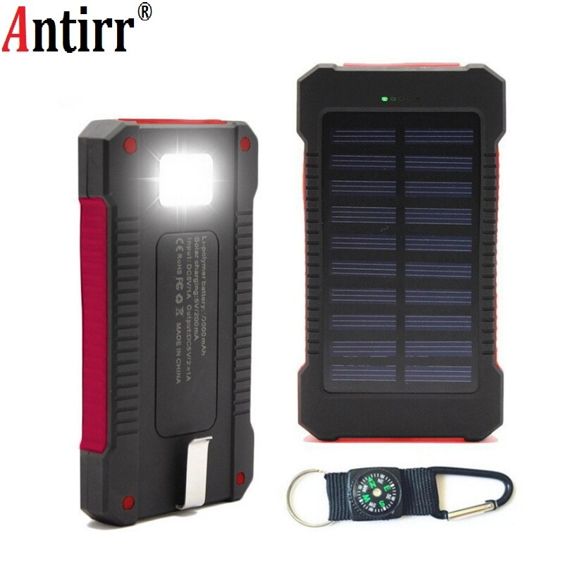 Universal Portable Waterproof Solar Power Bank 20000mah Dual-USB Solar Battery Charger for All mobilePhone Battery case