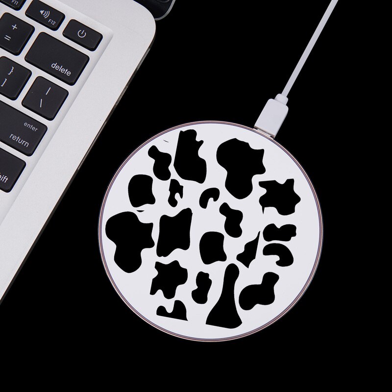 Cow Symbol Pattern Print 10W Fast Wireless Charger for Samsung Galaxy S10 Note 9 USB Qi Charging Pad for IPhone 11 X Airpods2