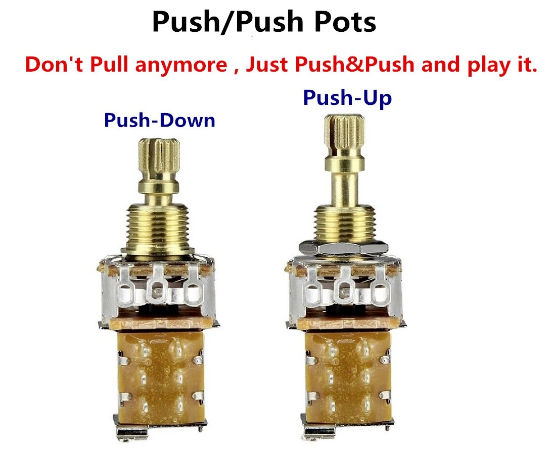 FLEOR 2PCS Guitar Potentiometer Pot Switch Push Push A500K Audio Taper Short Shaft Pot