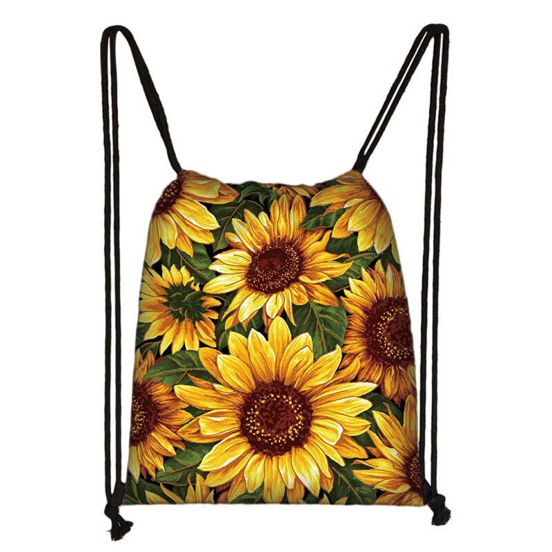 Van Gogh Sunflower Starry Night Drawstring Bag Women Canvas Storage Bags Casual Backpack Ladies Travel Bag: skdsunflower07