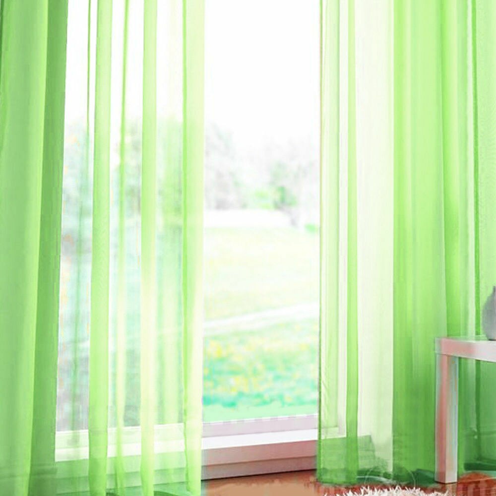 1pc Tulle Door Window Curtain Modern Voile Pure Color Drape Panel Sheer Scarf Valances Room Curtains For Bedroom Living Room: Green