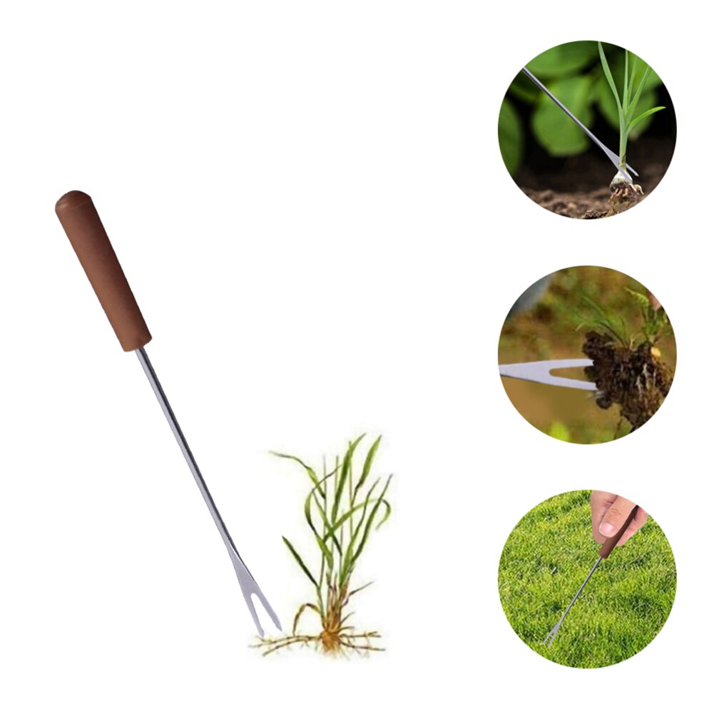 Manual Weeder Fork Mini Stainless Steel Wooden Handle Gardening Weeding Tool