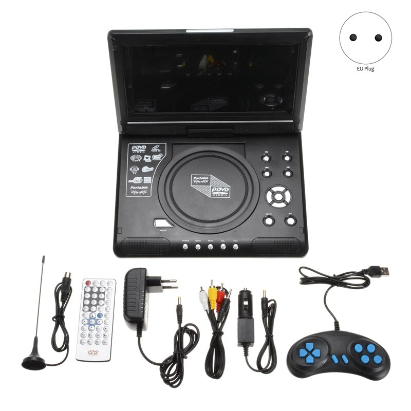 9.8 Inch Portable Home Car DVD Player VCD CD Game TV Player USB Radio Adapter Support FM Radio Receiving-EU Plug