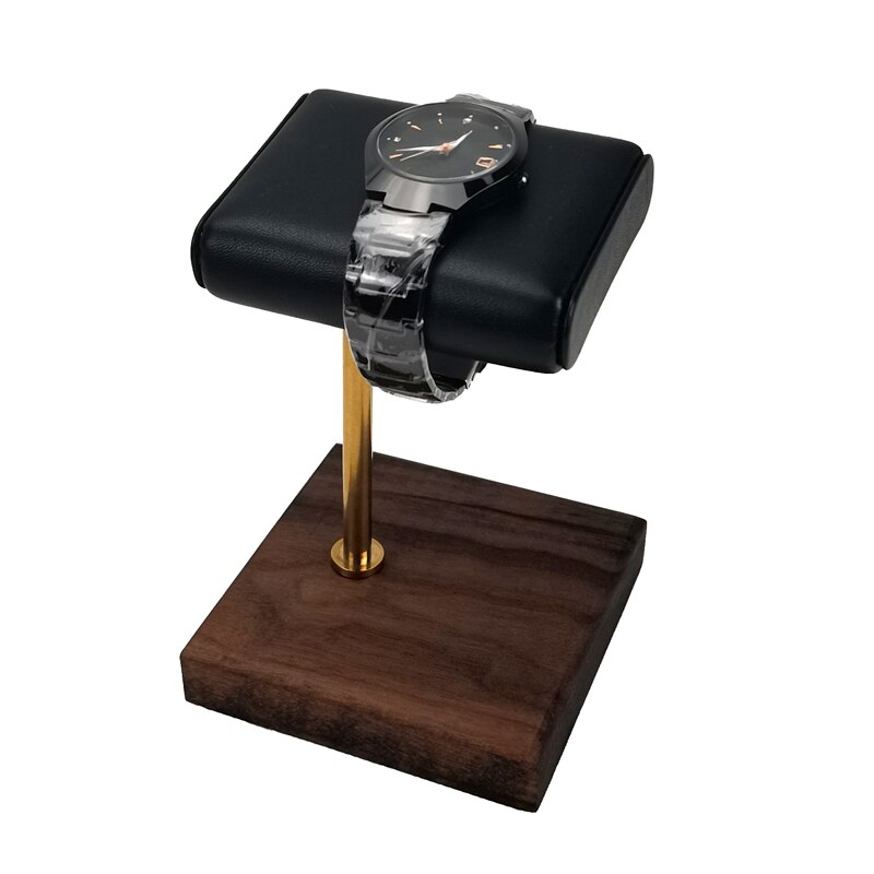 Walnoot Hickory Goud Staaf Horloge Armband Display Stand Leather Pecan Sieraden Stand Horloge Stand Hickory Horloge Stand