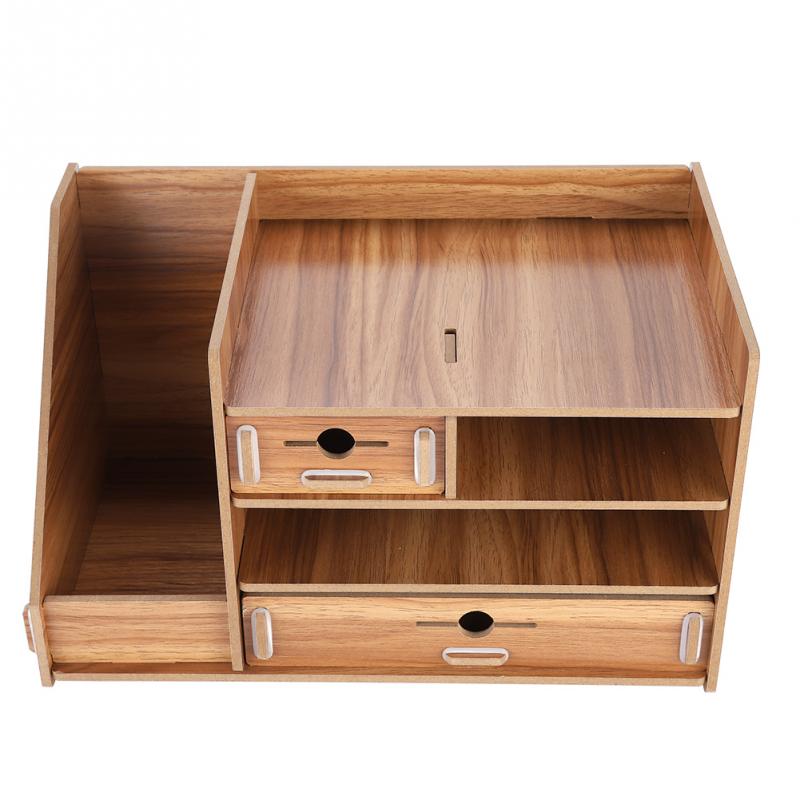 DIY Office Storage Box Wooden Files Rack Shelf Drawer Study Room Desktop Organizer