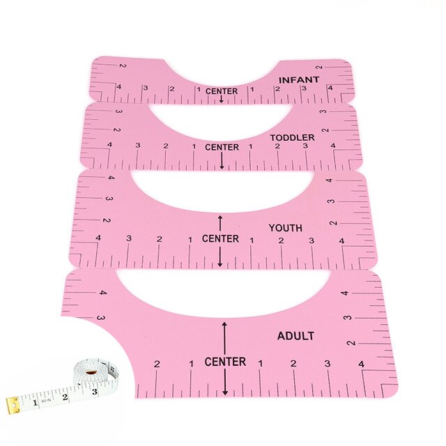 5 stk/sæt t-shirt lineal guide til påføring og sublimering guide stof t-shirt måle lineal gør-det-selv-udkast-værktøj skabelon: Lyserød 5 stk