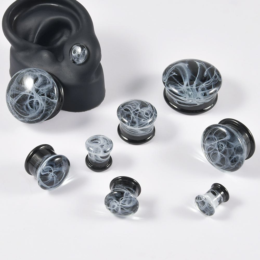 2 uds vidrio blanco ahumado doble llamarada Flashback tapón para los oídos calibre de túnel para hombres mujeres expansor de estiramiento de oreja Piercing joyería del cuerpo