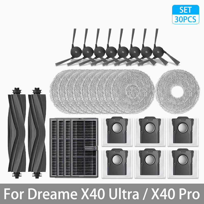 For Dreame X40 Ultra / X40 Pro Accessories Rubber Main Side Brush Mop Cloth Dust Bag HEPA Filter Robot vacuum Replacement Parts: light yellow