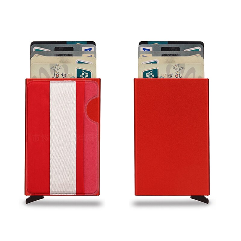 Anti-theft ID Credit Card Holder Porte Carte Slim Protect Aluminium Metal Wallets Bank Cardholder Case Women Men Credit Card Box: Red B