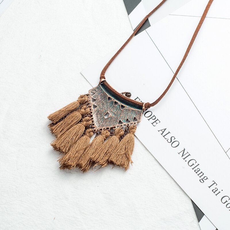 Vintage Boho Ethnic Tassel Necklace Long Leather Chain Sweater Necklace Pendant For Women Winter Jewelry Accessories Sales Item