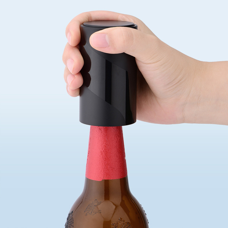 Apribottiglie automatico con magnete portatile per birra con raccoglitore per tappi, picnic, campeggio, barbecue, viaggi, nessun danno al tappo della bottiglia