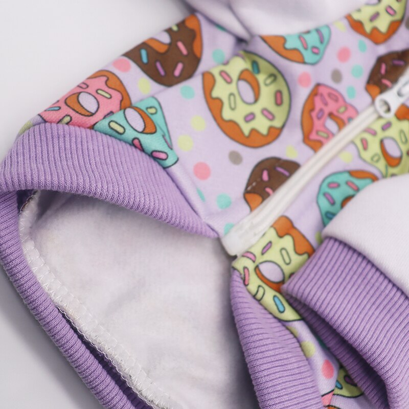 Franse bulldog hondenjas winter donut patroon puppy hondenkleding winter paarse katoenen rits chihuahua kerst hondenkleding