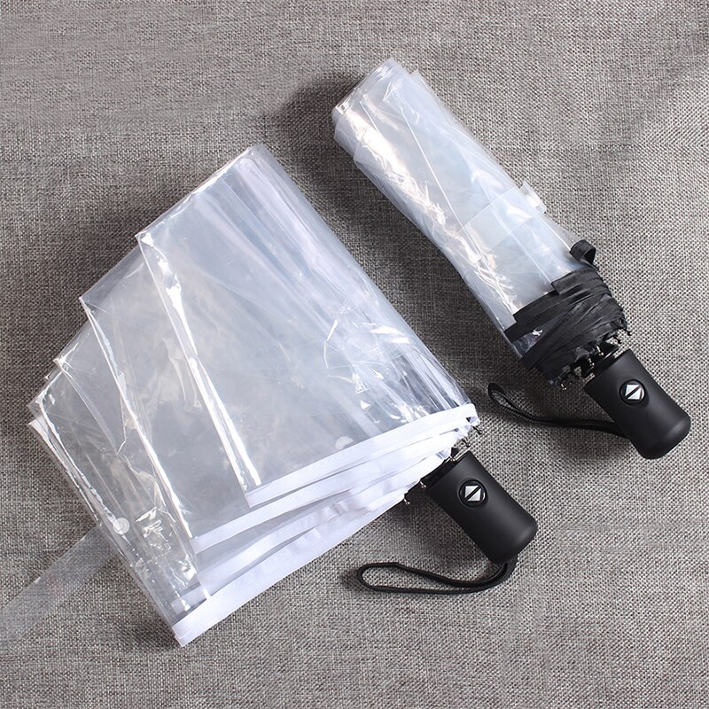 Paraguas transparente para hombre y mujer, sombrilla plegable totalmente automática, de lujo, transparente, para la lluvia, para exteriores, color negro y rosa