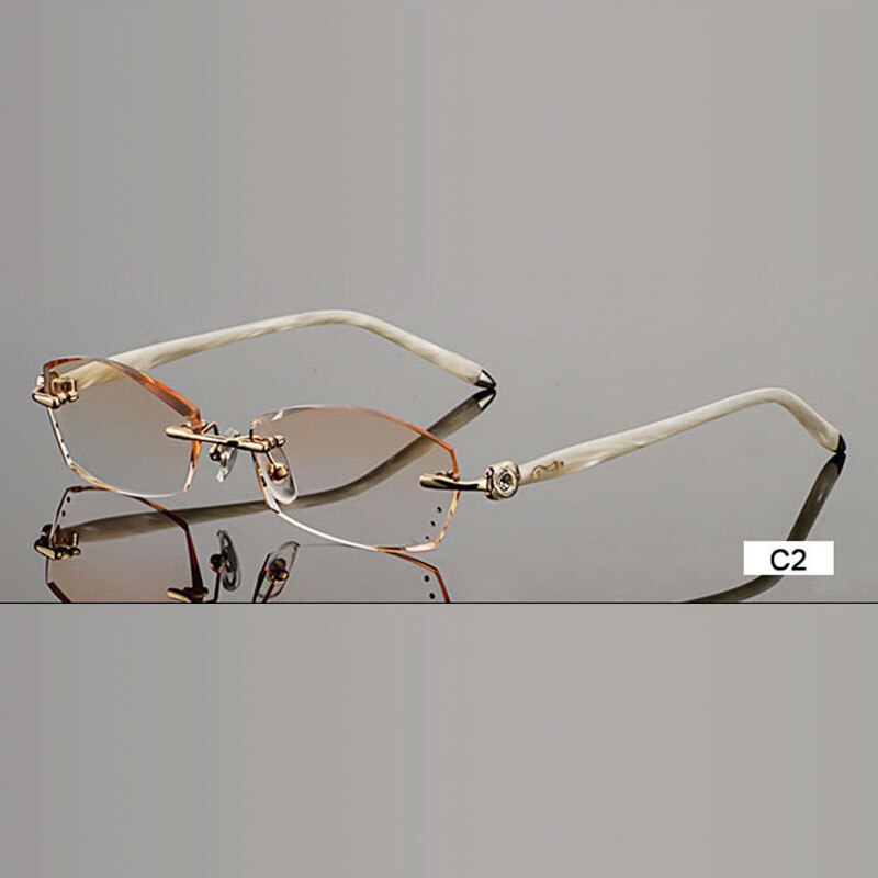 Briller  b002 diamant trimning skære kantløse briller recept optiske briller ramme til kvinder briller: C2