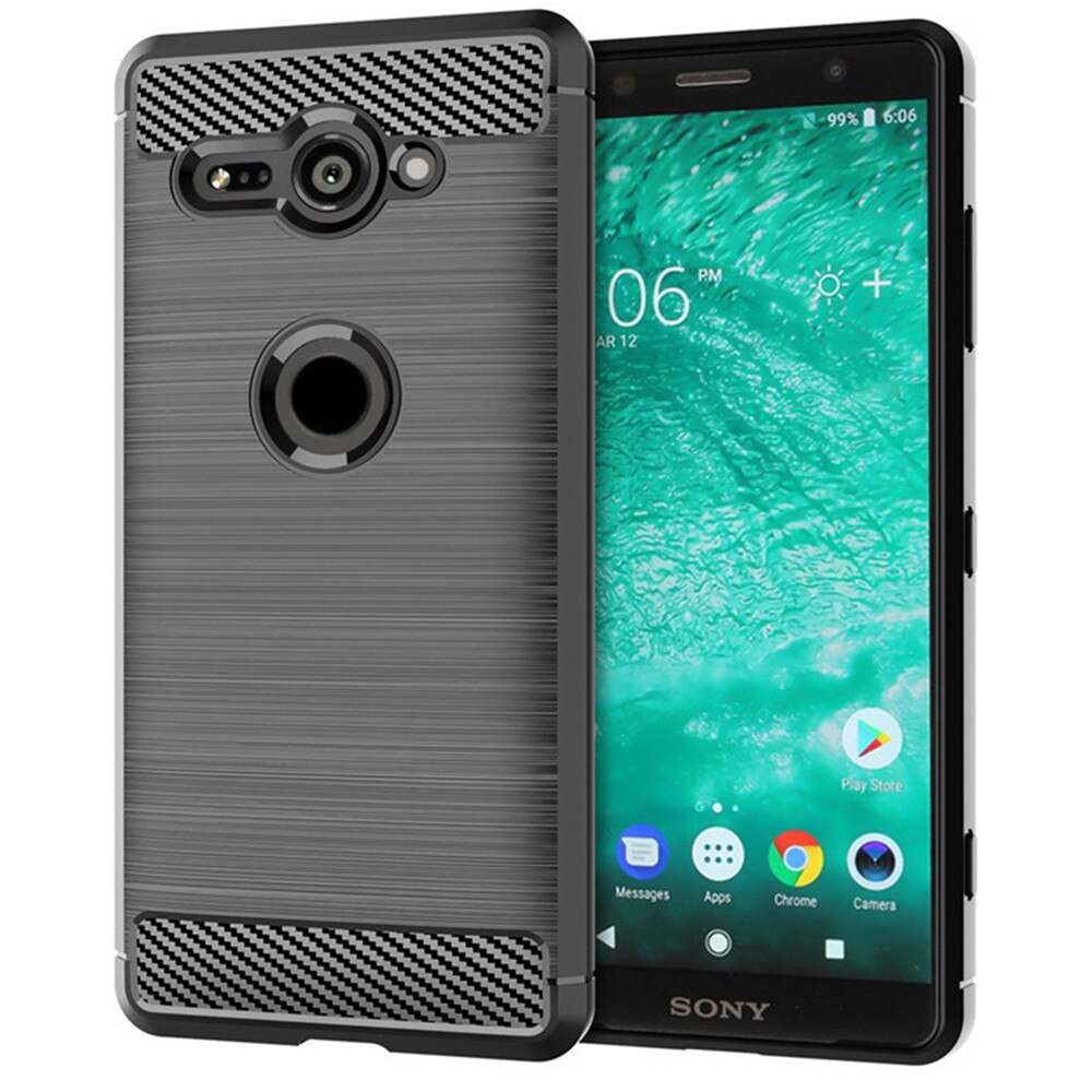 Para sony xperia xz2 estojo compacto luxo pele de fibra carbono capa silicone macio completo para sony xz2compact h8314 h8324 casos telefone: Sony XZ2 / gray