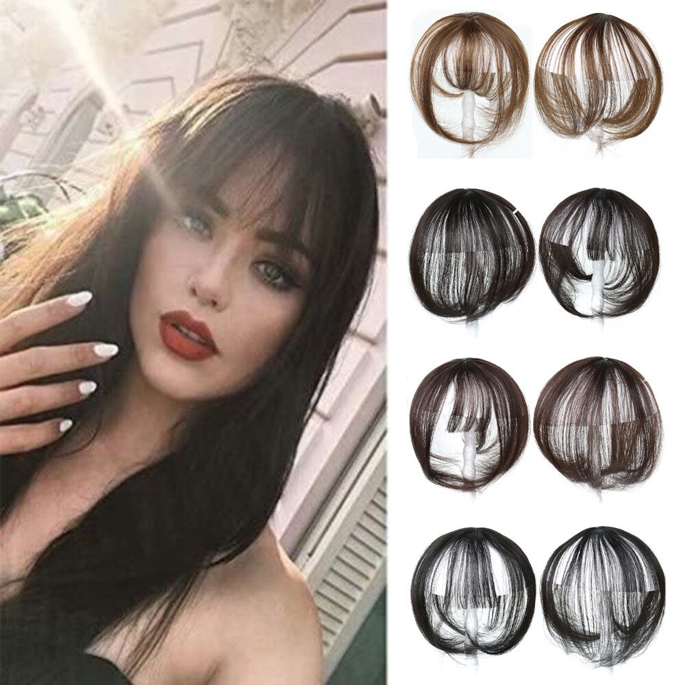 Flequillo de aire 3D con dos lados largos para mujer tejido a mano Invisible negro sin costuras marrón Neat Bangs