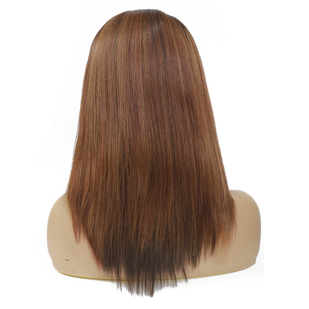 X-TRESS Dark Roots Ombre Brown Lace Front Synthetic Wig for Black Women High Temperature Fiber Hair Trendy 18'' Straight Wigs