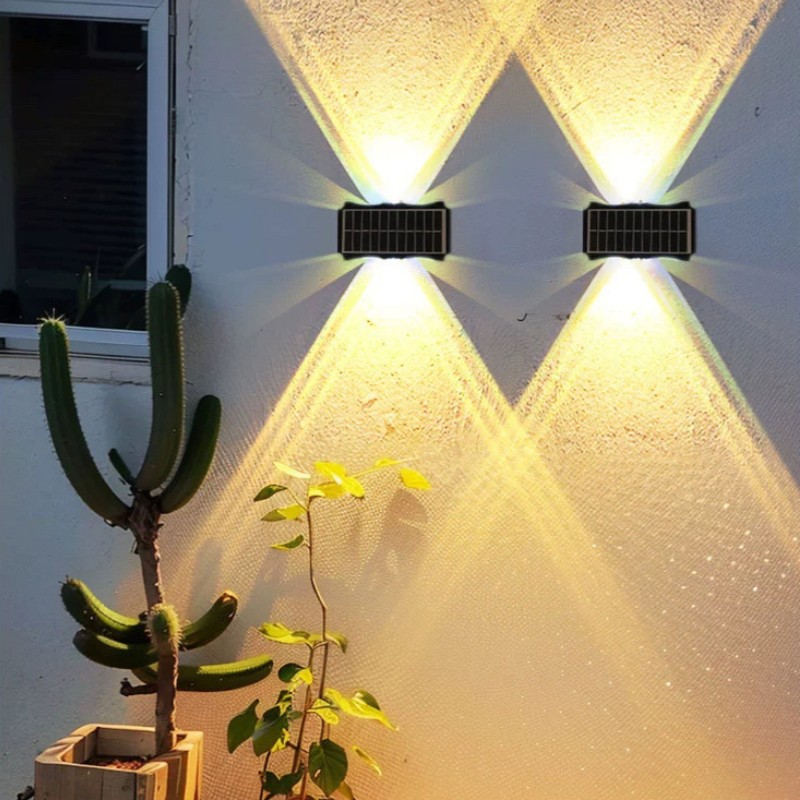LED-Solar--Wandleuchte für Höhle Außenbereich, wasserdicht, nach oben und unten leuchtende Beleuchtung, Hausdekor-Leuchten für Außenveranda, Balkon, Garten, Straße
