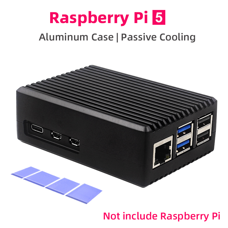 Raspberry Pi 5 aluminium behuizing Passieve koeling met siliconen koellichamen Schakelaarknop Stille warmteafvoer voor RPI 5 Pi5