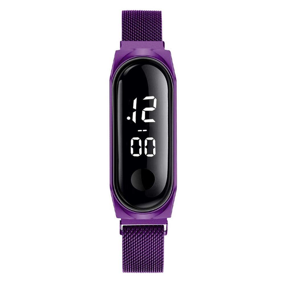 Correa de Metal de acero inoxidable para hombres y mujeres, relojes deportivos electrónicos LED, reloj de lujo para vestir, reloj Digital para mujeres y mujeres: Purple