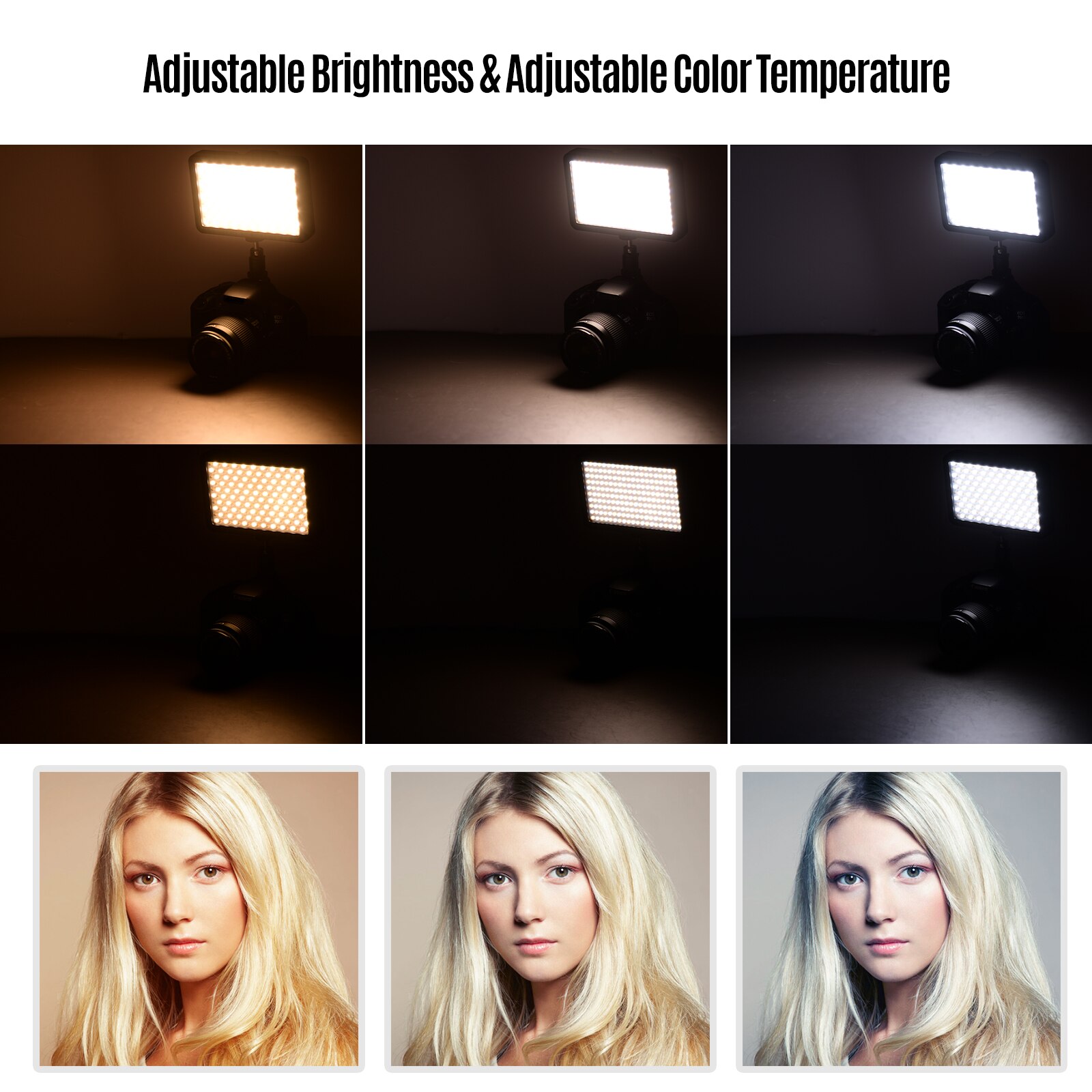 Portable Video LED Light Photography Fill-in Light 5600K Adjustable Brightness with Cold Shoe Handle Tripod for DSLR Camera