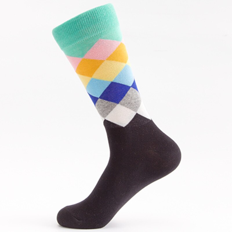 European Men's Socks Classic Colorful Sox Man Cotton Crew Casual Sport Socks Stripe and Cell Socks 1 Pair Socks Large Size Sox: C1