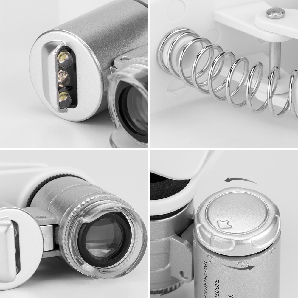 POWSTRO Universal 3-LED Mobile Phone Microscope Macro Lens 60X Optical Zoom Magnifier Micro Camera Clip LED Lenses For iPhone