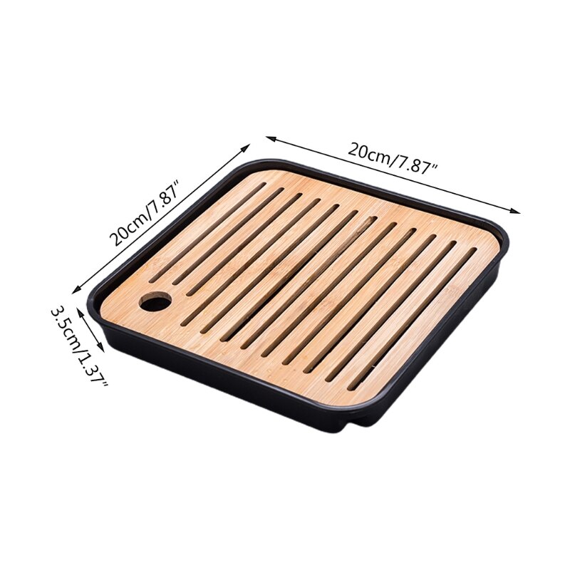 Square Simple Dry Soak Tea Tray Eco-Friendly Wooden Drainage Water Storage Tea Board Table