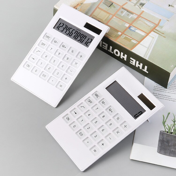 Portable Solar Powered Calculator 12 Bit Dual Power Solar Desktop Computer Thin Crystal Keypad White Calculator