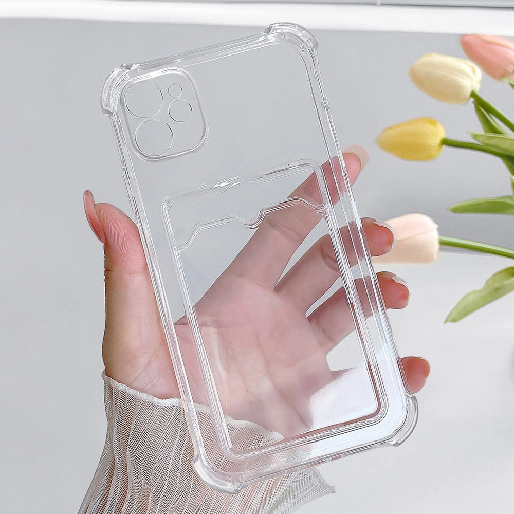 Luksuriøst blødt telefoncover 11 kortholder og gennemsigtigt cover til iphone 15 14 13 12 pro max mini x xs max  xr 7 8 plus se