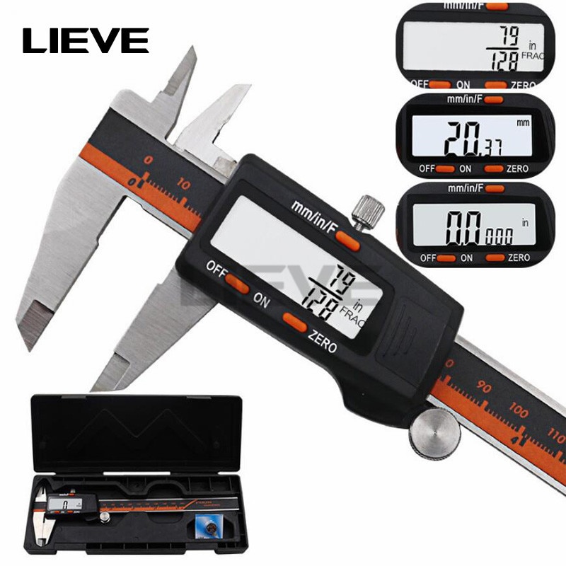 Stainless Steel Digital Display Caliper 150mm 0.01MM Fraction / MM / Inch High Precision Stainless Steel LCD Vernier Caliper