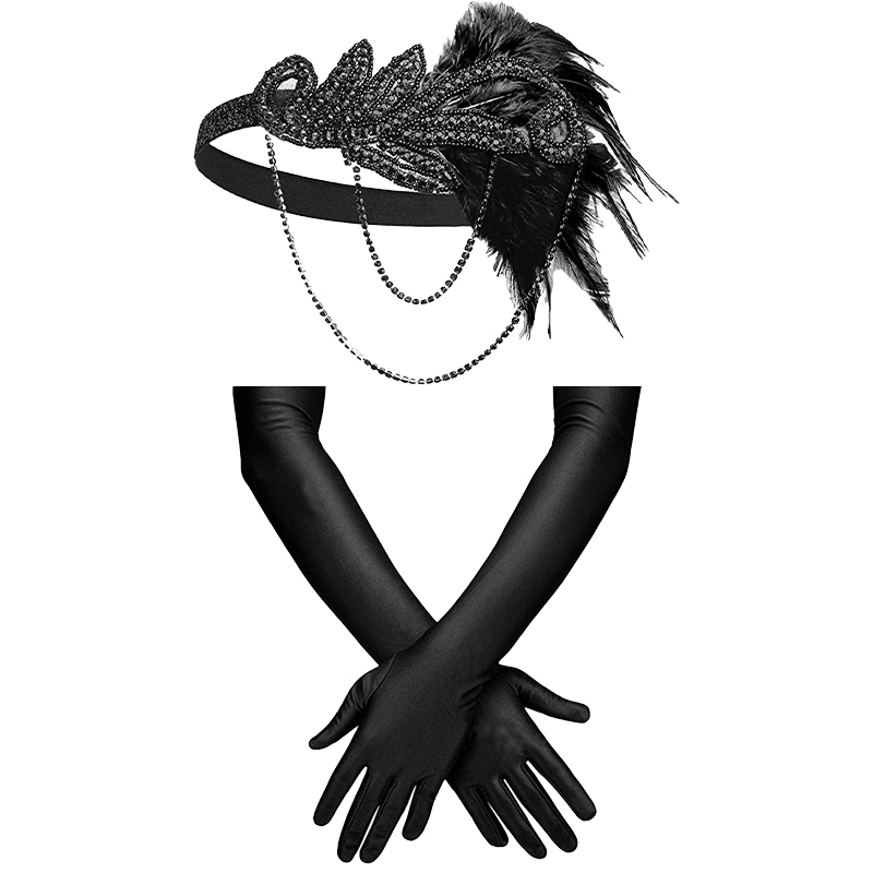 PESENAR 1920s Great Gatsby Accessories for Women Flapper Headpiece Headband Gloves Costume Harlem Nights Accessories Set