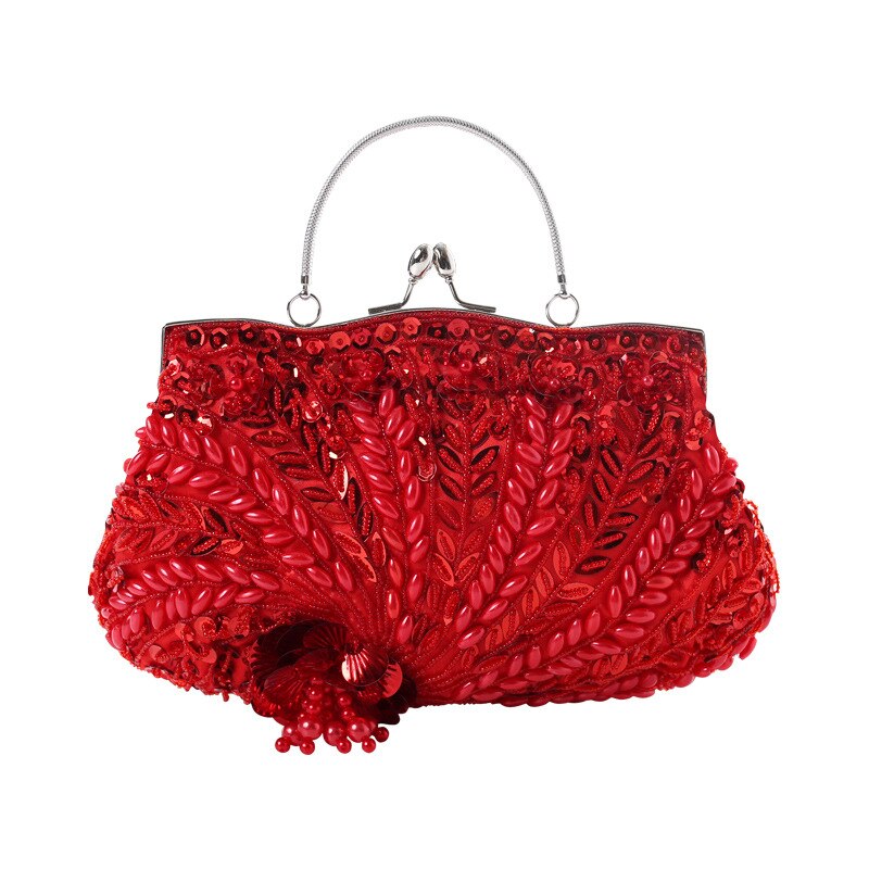 Luxe avondjurken voor dames, clutches, handtassen, klassieke handtassen, kralen, bruidstassen, damestassen, diner- en feesttassen.: Rood