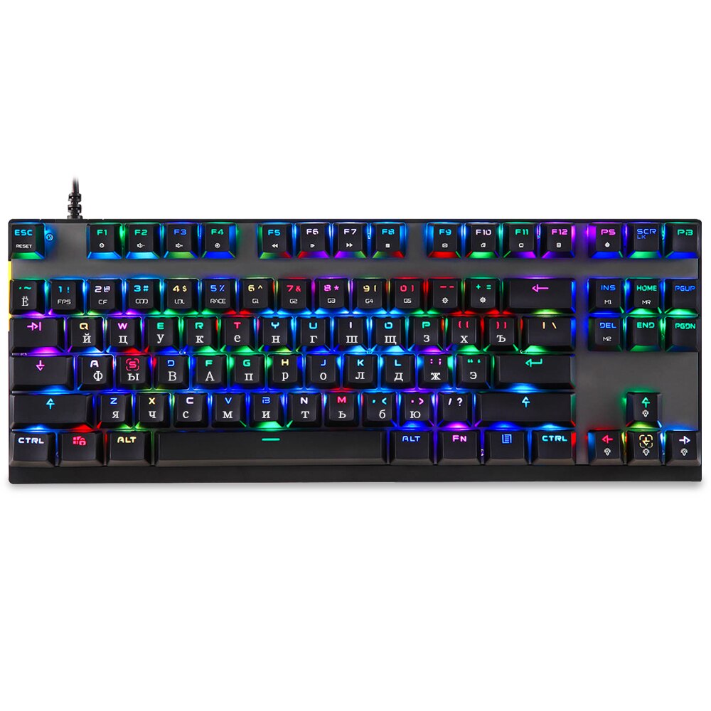 Motospeed USB Wired 87 Key Gaming Mechanical Keyboard RGB Backlit Russian Spanish for Computer Laptop Mac Windows Android