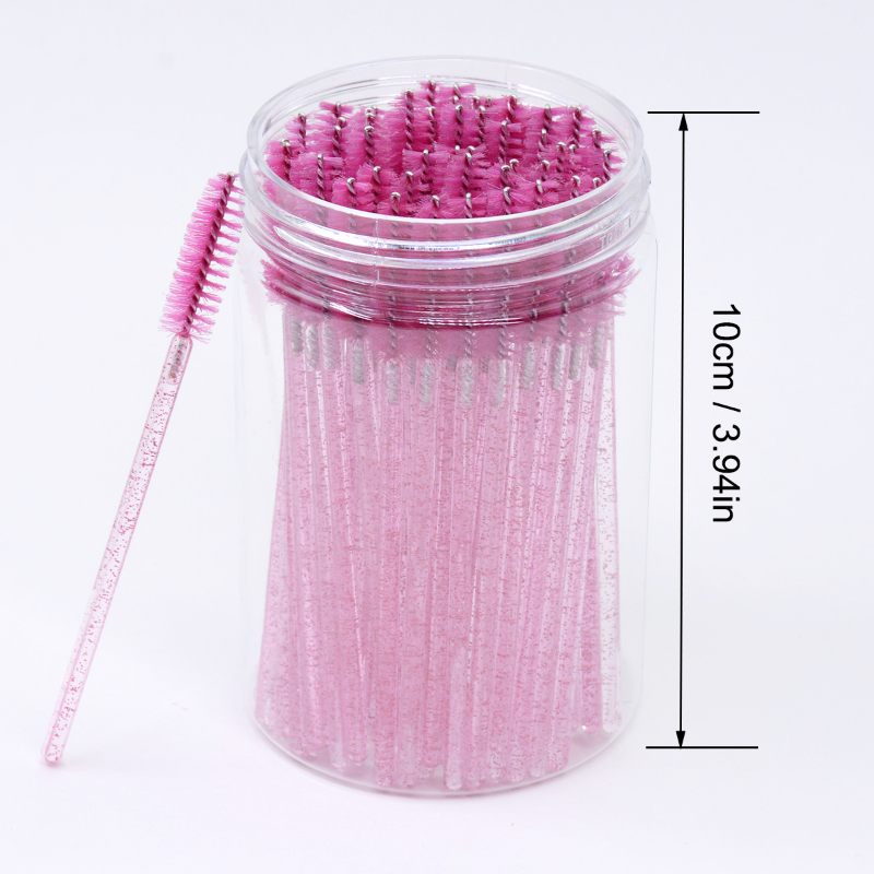 50Pcs/Bottle Disposable Eyelash Extension Mascara Wand Glitter Micro Lash Brushes Spoolie WithContainer Case