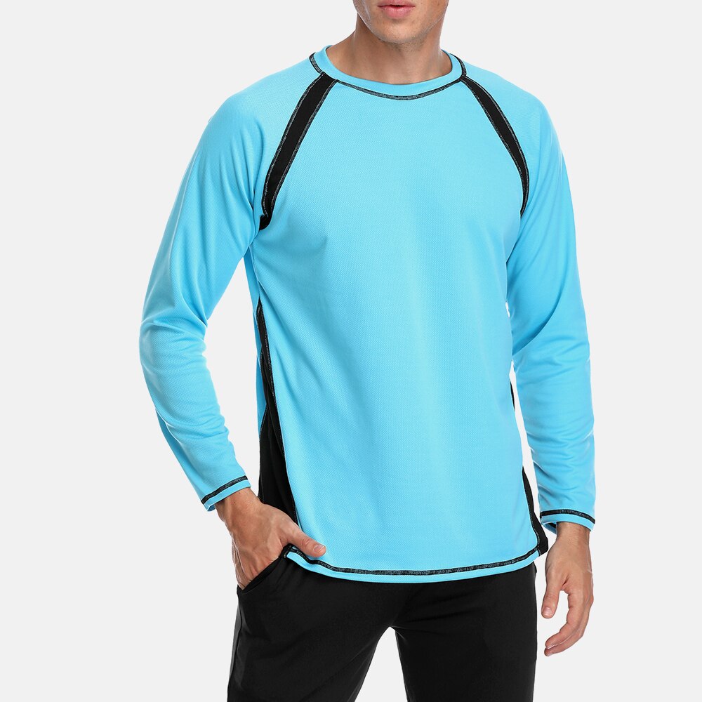 Attraco herr långärmade rashguard dry-fit skjortor herr dykning surfskjorta uv-skydd rash guards topp upf 50+  patchwork strandkläder