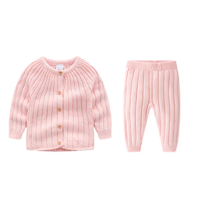 Herfst Winter Baby Gebreide Jas En Broek Set Baby Breien Warme Outfit Roze Blauw Groen Geel Pak Voor Jongens Meisjes: pink / 3T