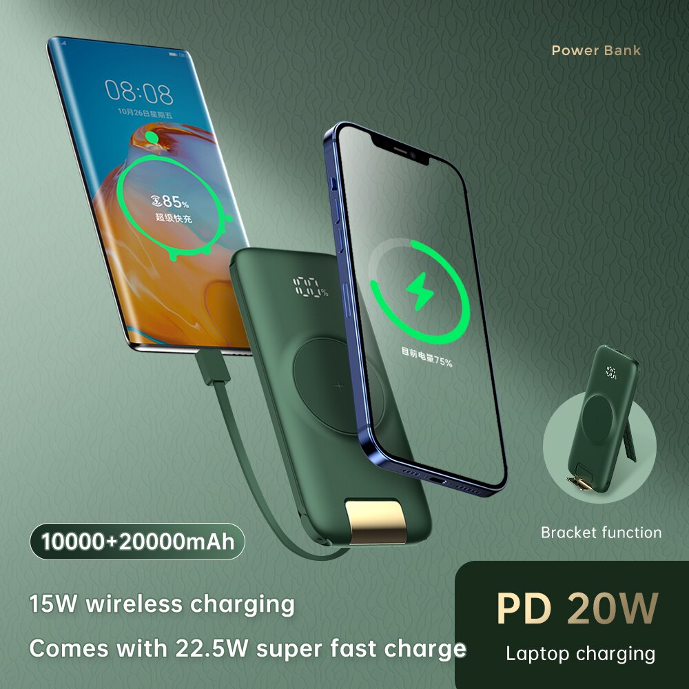22.5W Wired Super Fast Charger 10000/20000mAh Power Bank PD+15W Wireless Charger for iPhone Samsung Xiaomi QC3.0 Quick charger