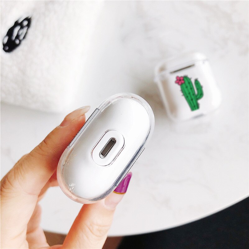 Hard PC Transparent Earphone Cases For Apple AirPods 1 2 Charging Box Cute Cartoon Cactus Crystal Cover Bag For Airpods Cases