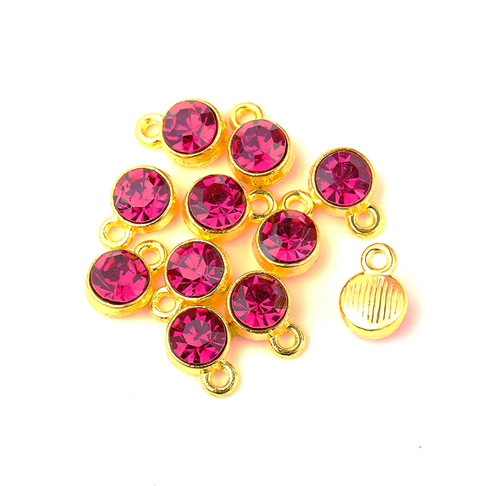 Doreen Box Charms in lega di zinco e vetro Birthstone rotondi placcati in oro viola 10mm x 7mm, 20 pezzi