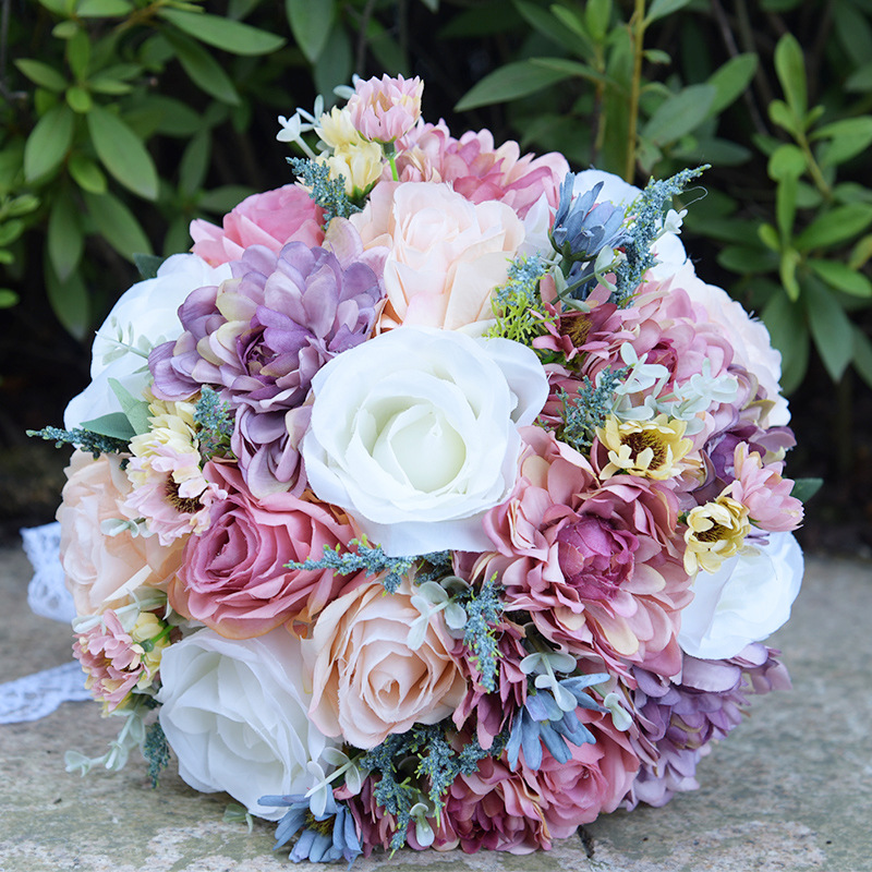 Roamtic Bruiloft Bloemen Bruidsboeketten Wit Roze Paars Blauw Land Tuin Bohemien Bruid Boeket de mariage