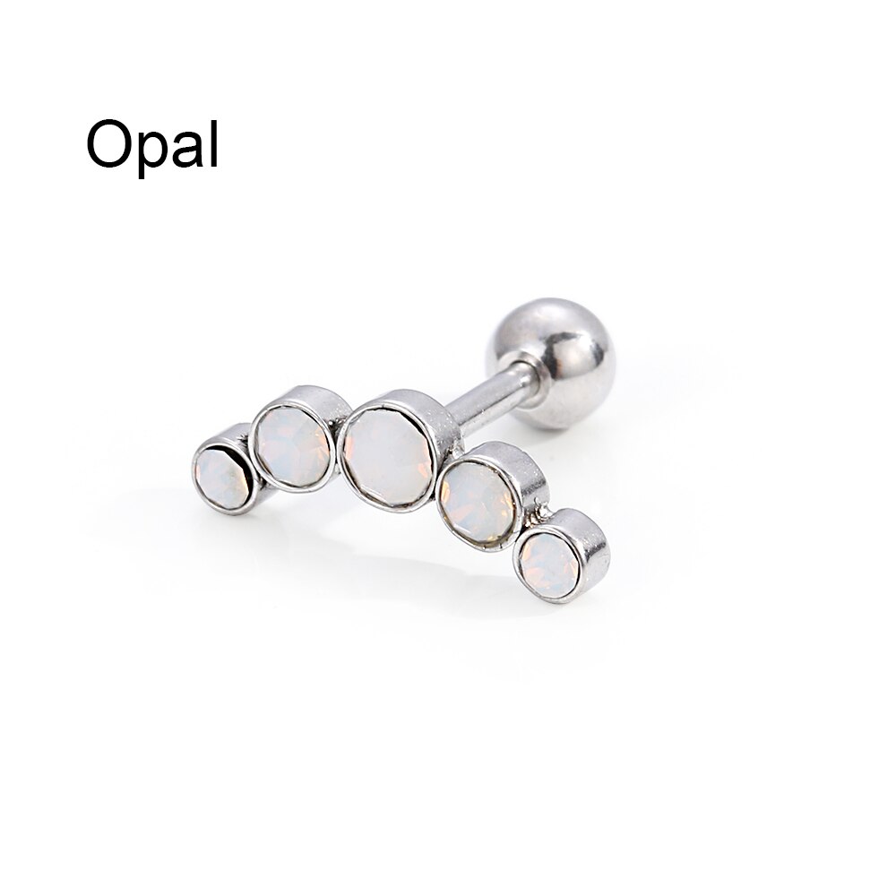 1 PC Cartilage Helix Tragus Stud Earrings Stainless Steel Bar Ear Nail Piercing Crystal WomenMen Body Jewelry Accessories: opal