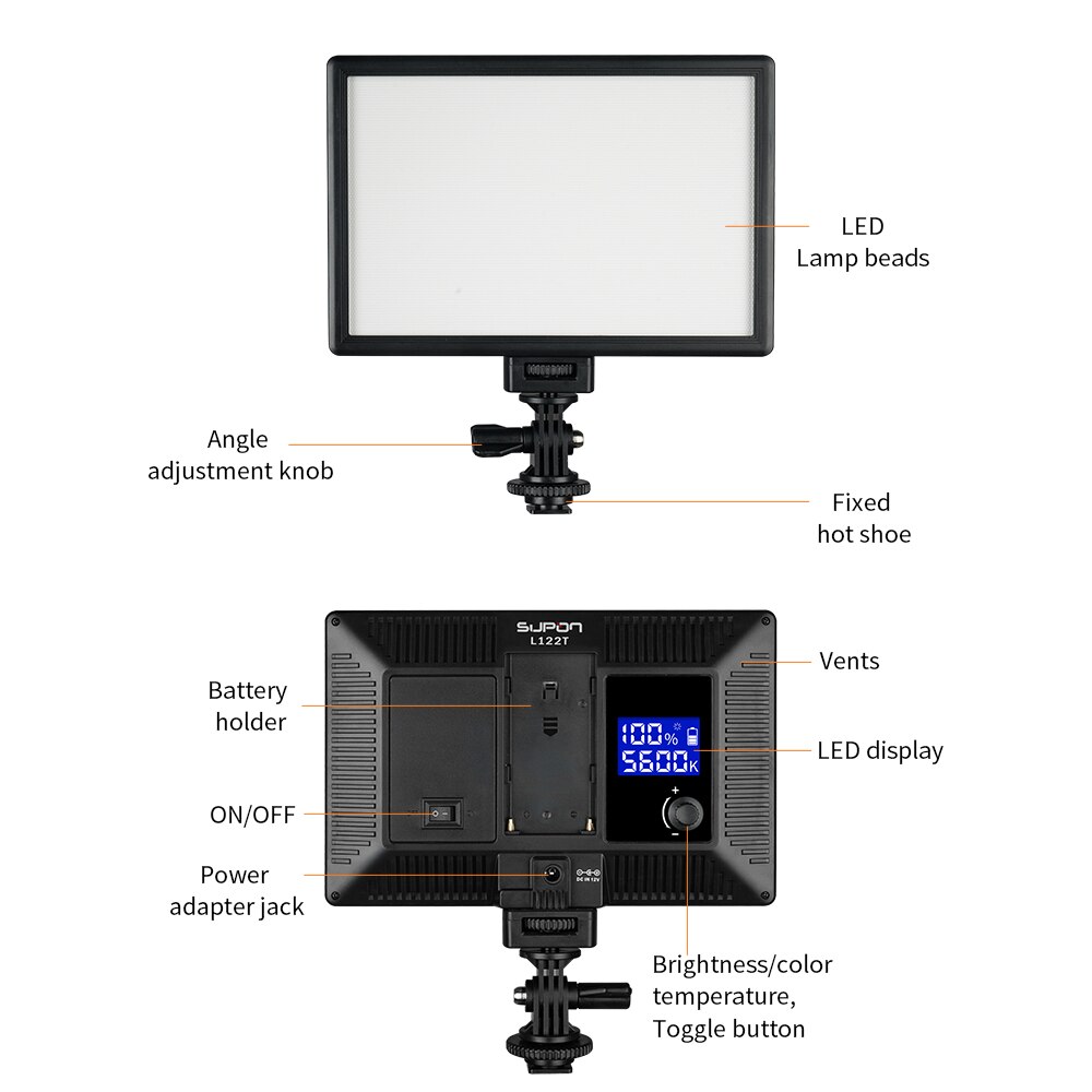 Supon L122T + NP550 Led Video Licht Ultra Dunne Lcd Bi-Kleur &amp; Dimbare Dslr Studio Led Licht Lamp panel Voor Camera Dv Camcorder