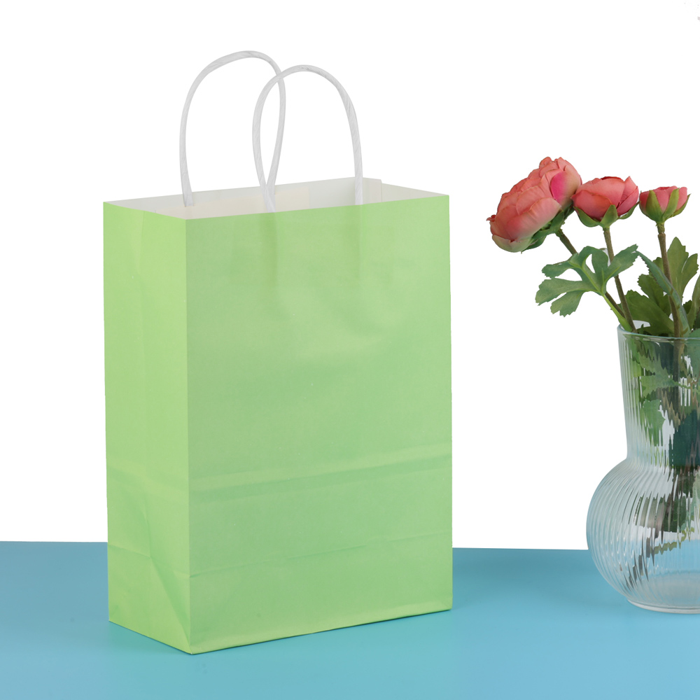 2/5/10 Stuks Kleurrijke Kraft Papieren Zakken Diy Multifunctionele Papieren Zak Met Handvatten Festival Kerst Cadeau Verpakking Zakje Boodschappentassen: Mintgroen / 10.3x18x1.7 cm