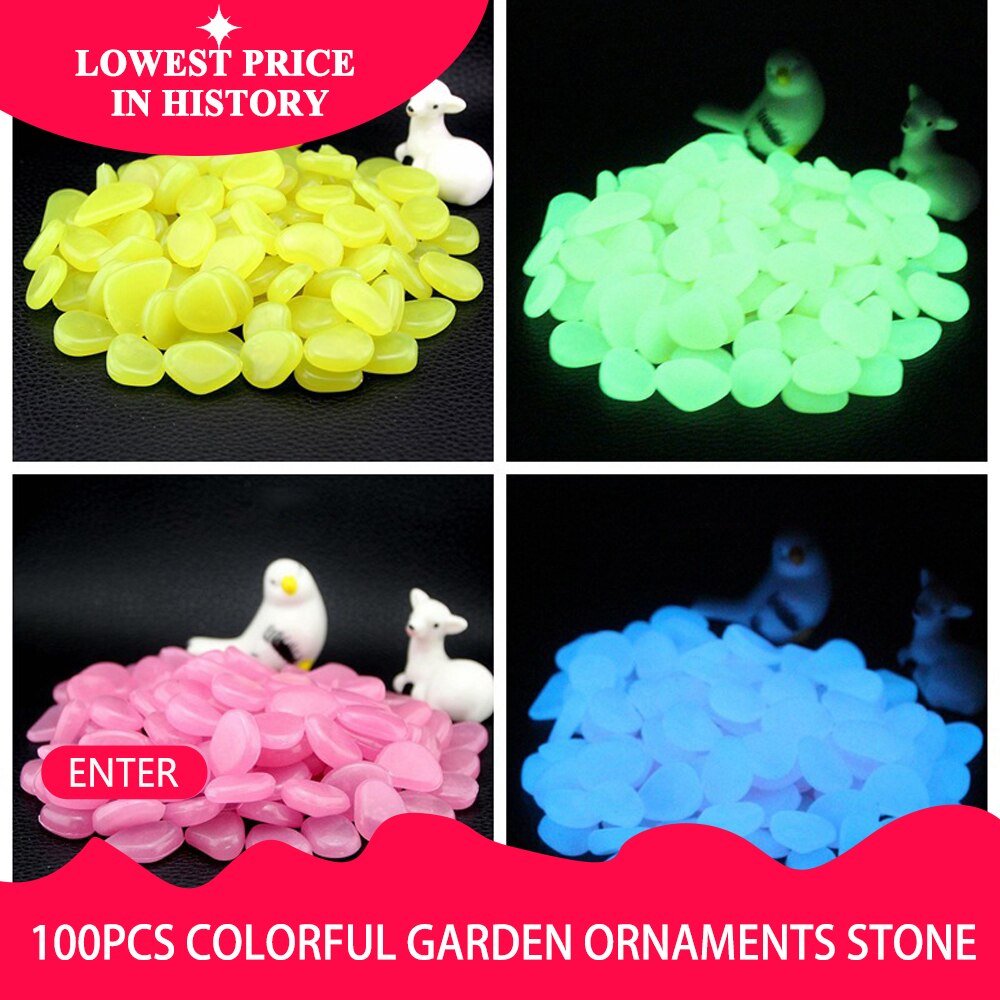 100/200/300Pcs Glow In The Dark Steine Glowing Steine Fluoreszierende Helle Kiesel Leucht Steine für Aquarium garten Dekoration